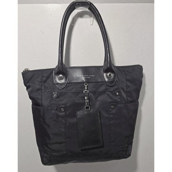 Marc Jacobs Womens Tote Bag Black Nylon Leather Pockets ID Tag Zip - Picture 1 of 12